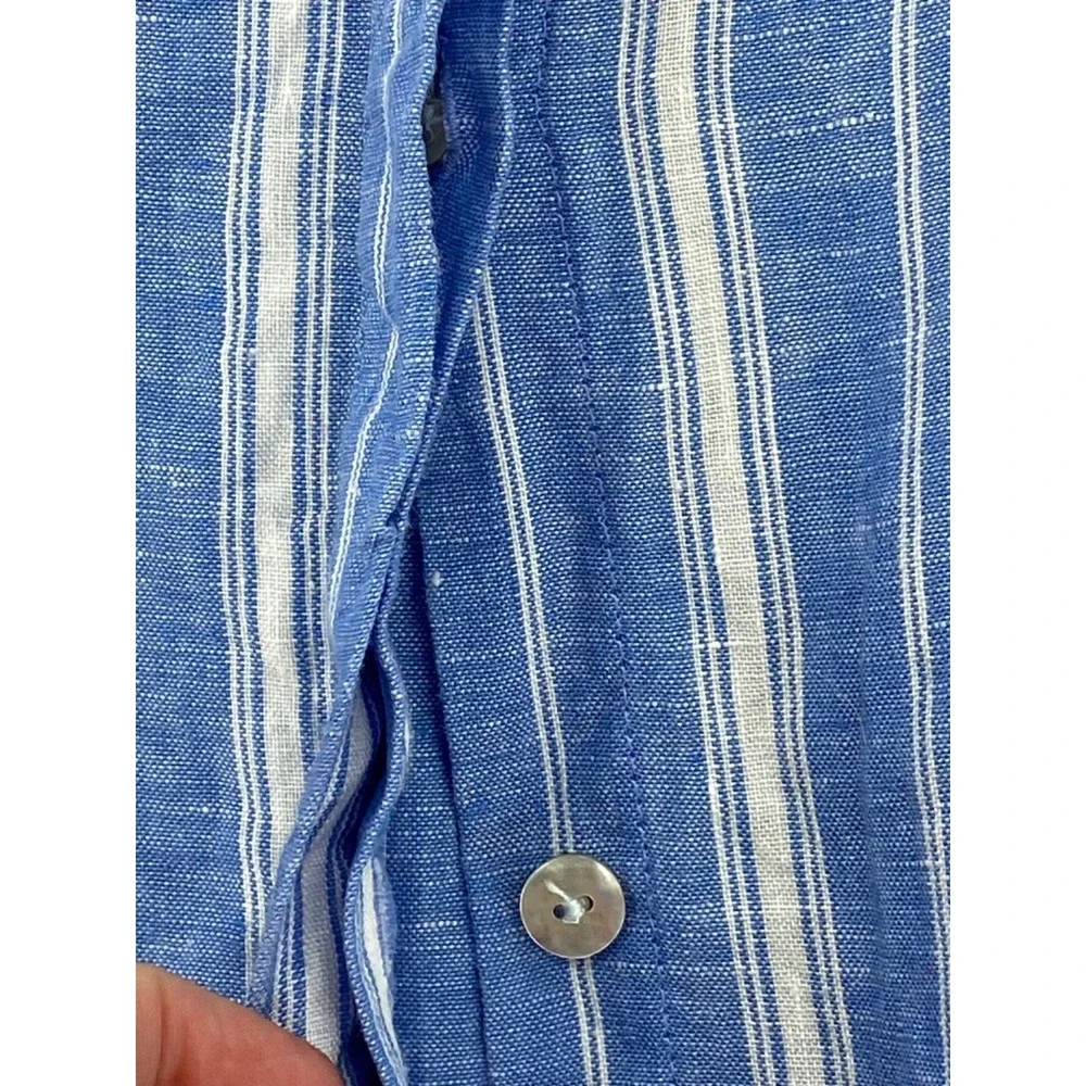 J Jill Love Linen Shirt womens Medium Blue & White Striped Linen Button-Up - Picture 5 of 11